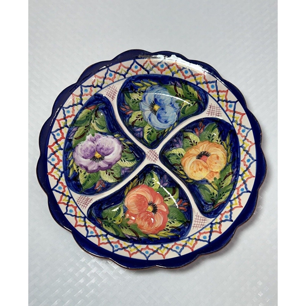 Vintage Floral Hand Painted Divided Serving Pottery‎ Tray Made in Portugal - Picture 2 of 13